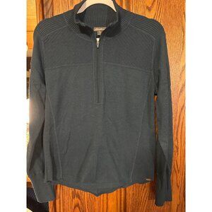Eddie Bauer Womens Navy Half-Zip Pullover Sweater Size L With Thumbholes Ribbed